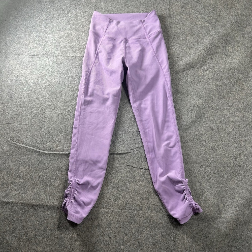 Wilo Leggings Womens Small Ribbed Knit High Waisted Lavender Purple Ruched Ankle